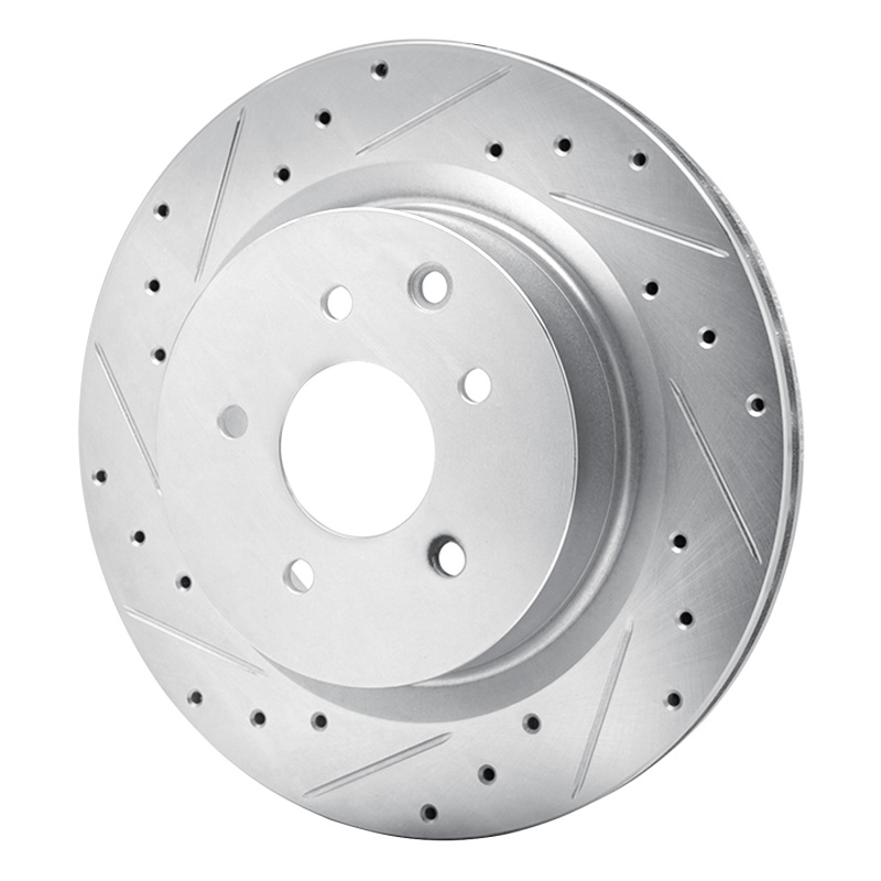 Infiniti G35 Brake Rotor (1) - Rear Left - R1 Concepts - Drilled & Slotted - Silver - `03-`08